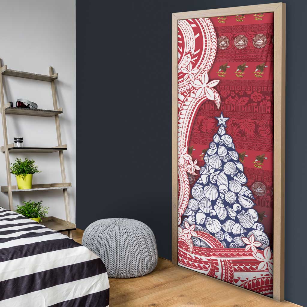 American Samoa Christmas Door Cover Seashell Xmas Tree Tribal Waves - Polynesian Pride