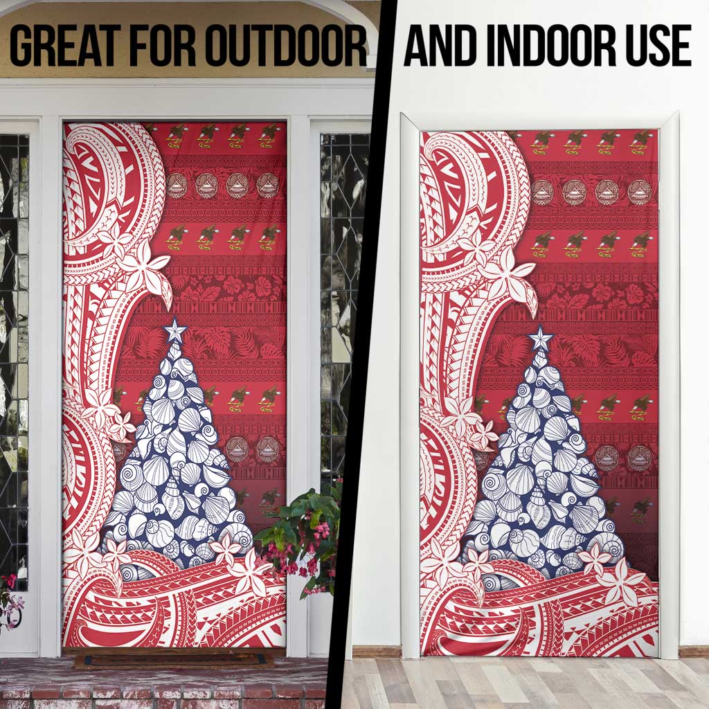 American Samoa Christmas Door Cover Seashell Xmas Tree Tribal Waves - Polynesian Pride