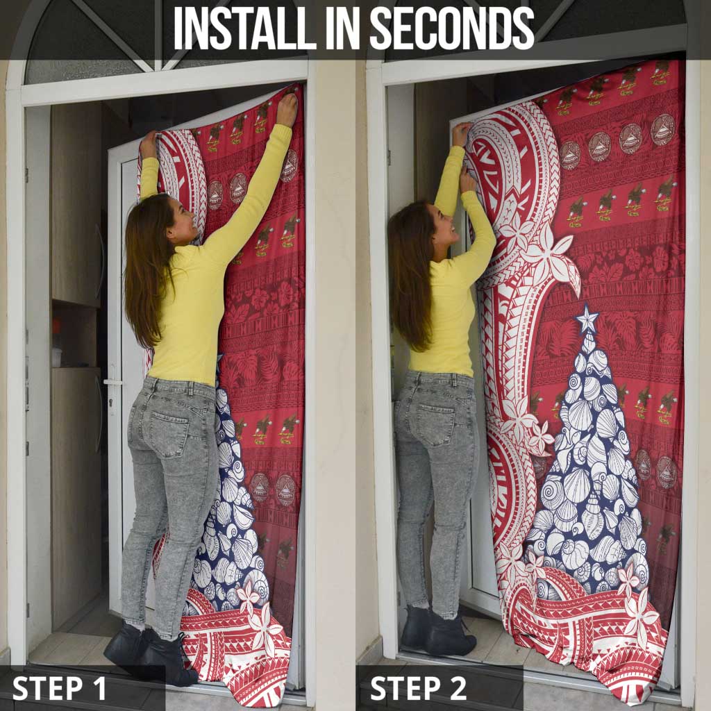 American Samoa Christmas Door Cover Seashell Xmas Tree Tribal Waves - Polynesian Pride