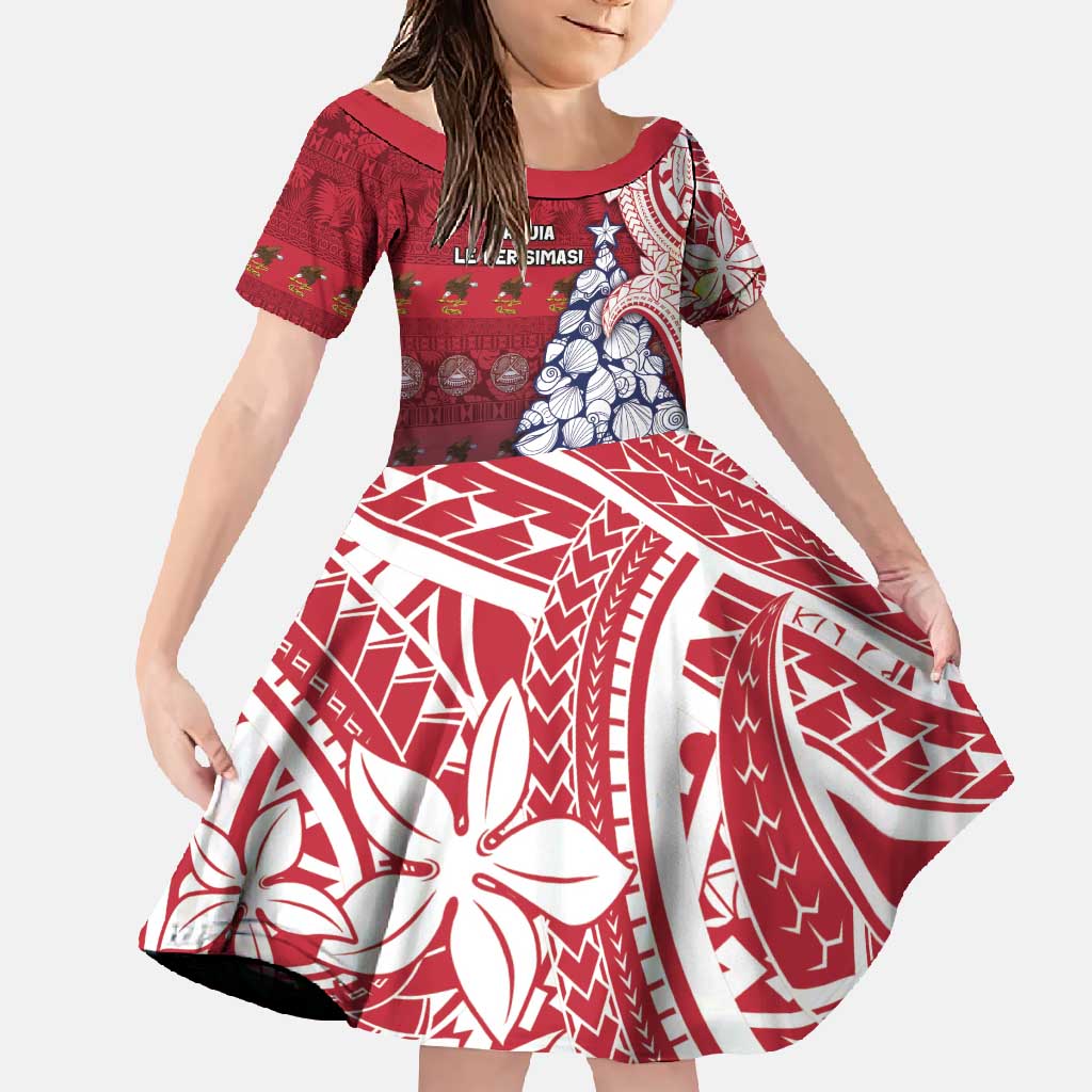 American Samoa Christmas Family Matching Long Sleeve Bodycon Dress and Hawaiian Shirt Seashell Xmas Tree Tribal Waves - Polynesian Pride