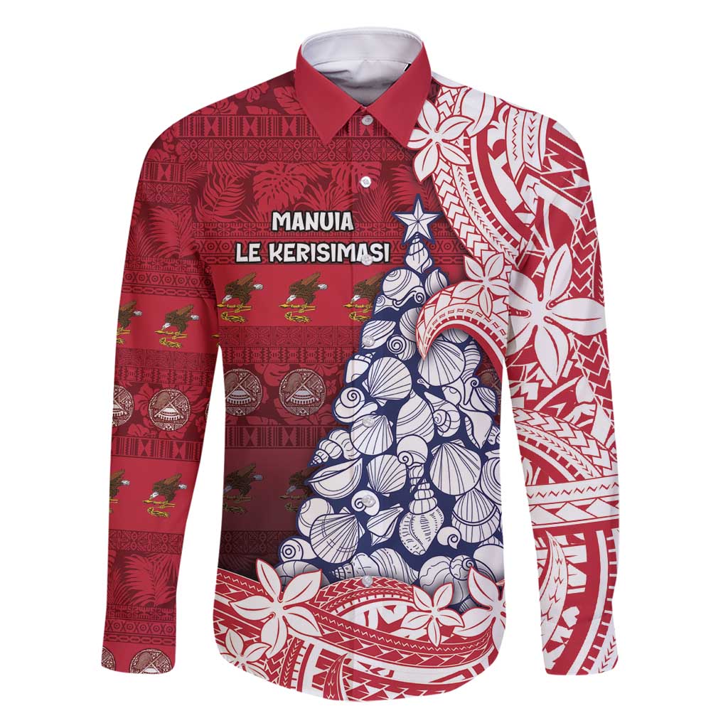 American Samoa Christmas Family Matching Long Sleeve Bodycon Dress and Hawaiian Shirt Seashell Xmas Tree Tribal Waves - Polynesian Pride