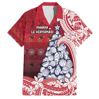 American Samoa Christmas Family Matching Off The Shoulder Long Sleeve Dress and Hawaiian Shirt Seashell Xmas Tree Tribal Waves - Polynesian Pride