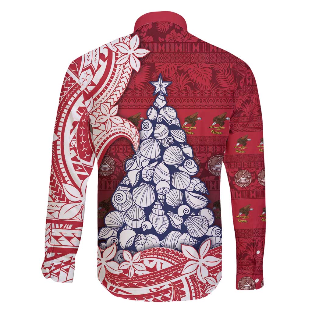 American Samoa Christmas Family Matching Off Shoulder Maxi Dress and Hawaiian Shirt Seashell Xmas Tree Tribal Waves - Polynesian Pride