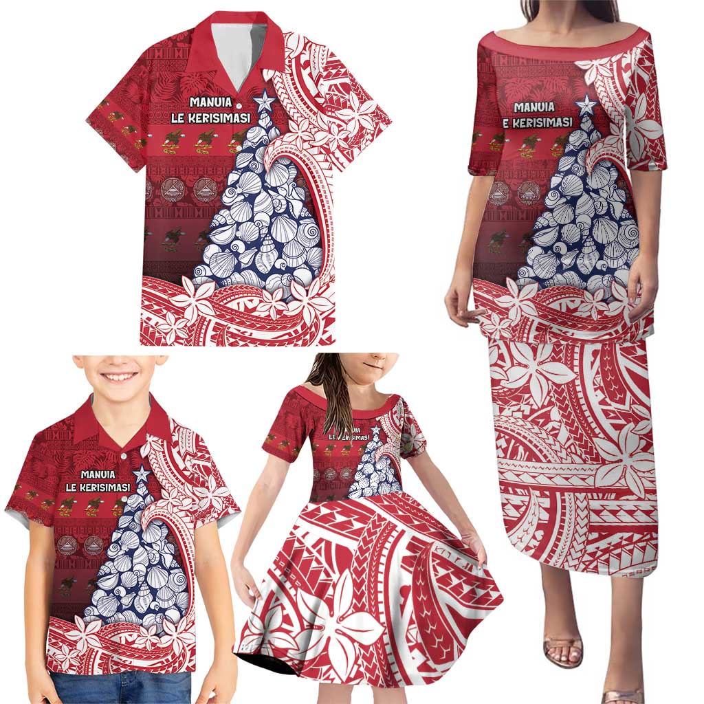 American Samoa Christmas Family Matching Puletasi and Hawaiian Shirt Seashell Xmas Tree Tribal Waves - Polynesian Pride