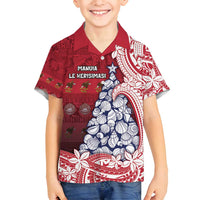 American Samoa Christmas Family Matching Puletasi and Hawaiian Shirt Seashell Xmas Tree Tribal Waves - Polynesian Pride