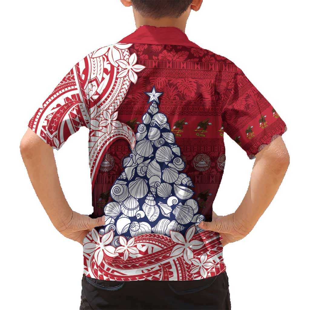 American Samoa Christmas Family Matching Tank Maxi Dress and Hawaiian Shirt Seashell Xmas Tree Tribal Waves - Polynesian Pride