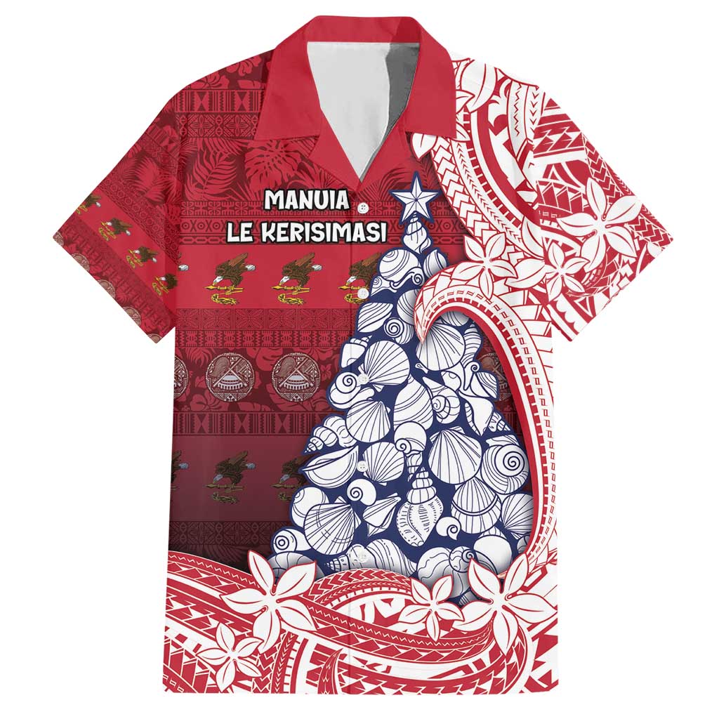 American Samoa Christmas Hawaiian Shirt Seashell Xmas Tree Tribal Waves - Polynesian Pride
