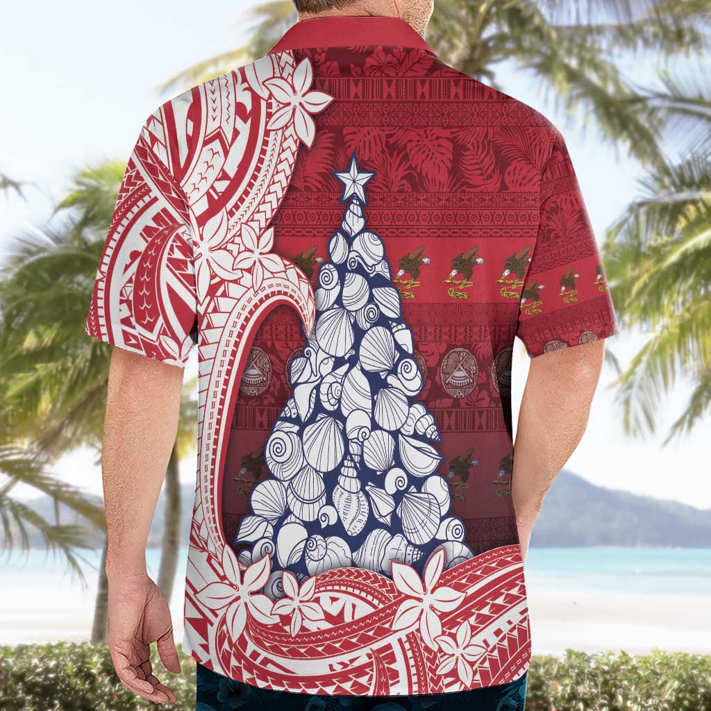 American Samoa Christmas Hawaiian Shirt Seashell Xmas Tree Tribal Waves - Polynesian Pride