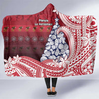 American Samoa Christmas Hooded Blanket Seashell Xmas Tree Tribal Waves - Polynesian Pride