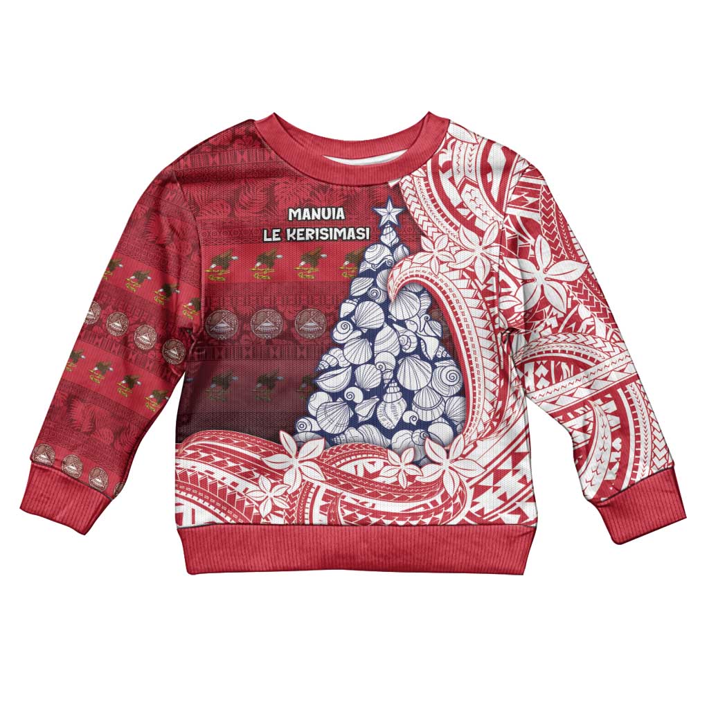 American Samoa Christmas Kid Ugly Christmas Sweater Seashell Xmas Tree And Waves Patterns - Polynesian Pride