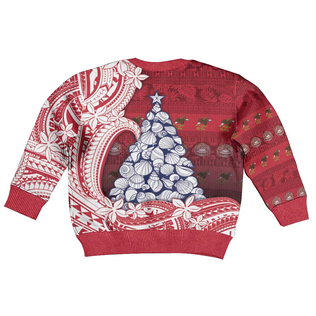 American Samoa Christmas Kid Ugly Christmas Sweater Seashell Xmas Tree And Waves Patterns - Polynesian Pride