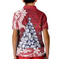 American Samoa Christmas Kid Polo Shirt Seashell Xmas Tree Tribal Waves - Polynesian Pride