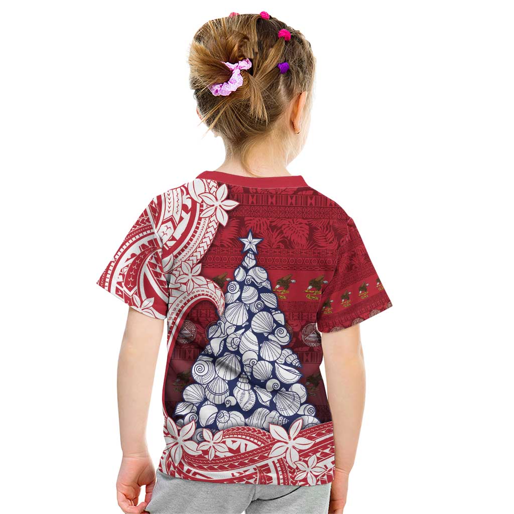 American Samoa Christmas Kid T Shirt Seashell Xmas Tree Tribal Waves - Polynesian Pride