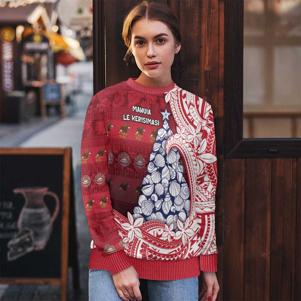 American Samoa Christmas Ugly Christmas Sweater Seashell Xmas Tree And Waves Patterns - Polynesian Pride