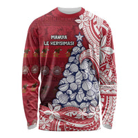 American Samoa Christmas Long Sleeve Shirt Seashell Xmas Tree Tribal Waves - Polynesian Pride
