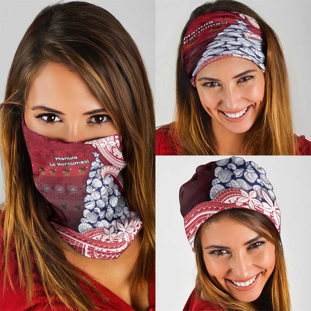 American Samoa Christmas Neck Gaiter Seashell Xmas Tree Tribal Waves - Polynesian Pride