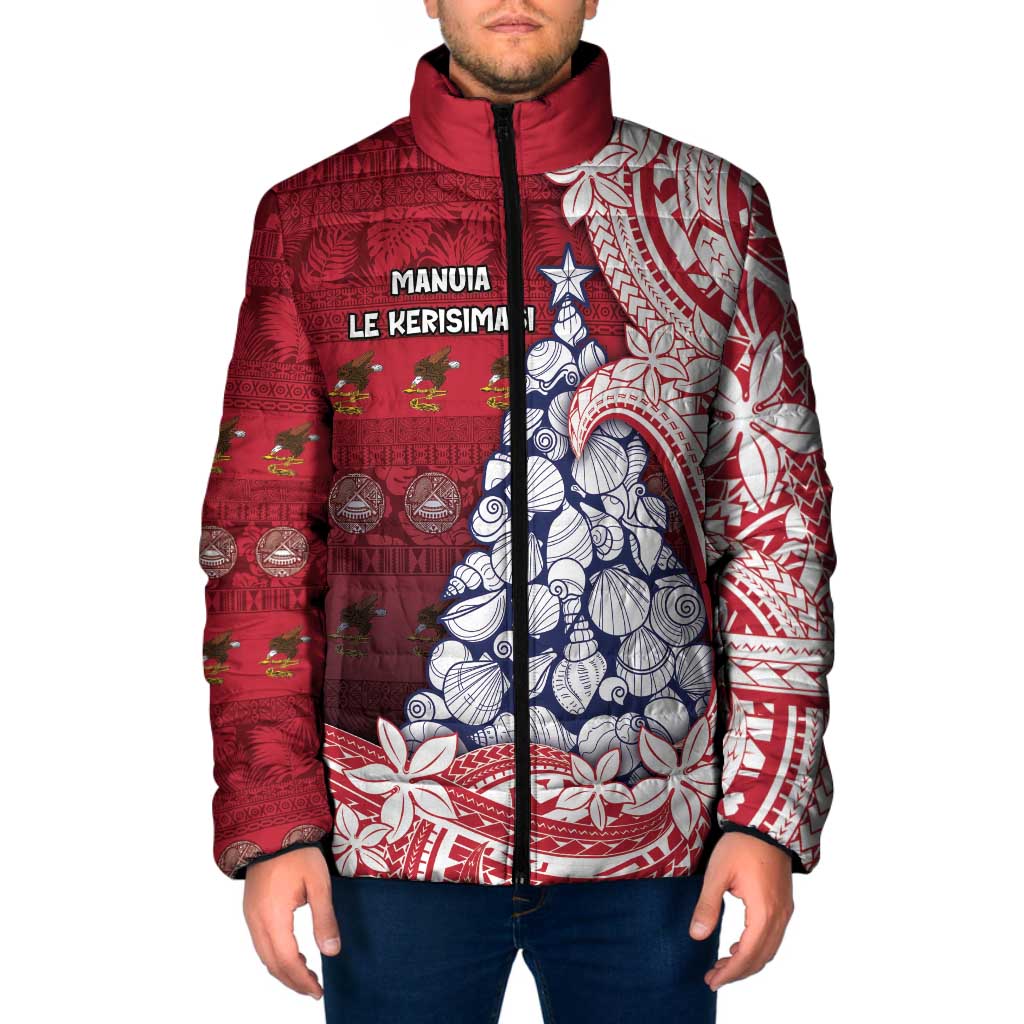 American Samoa Christmas Padded Jacket Seashell Xmas Tree Tribal Waves - Polynesian Pride