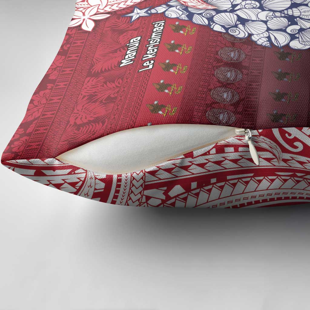 American Samoa Christmas Pillow Cover Seashell Xmas Tree Tribal Waves - Polynesian Pride
