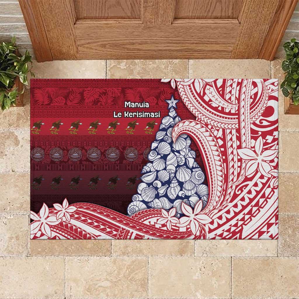 American Samoa Christmas Rubber Doormat Seashell Xmas Tree Tribal Waves - Polynesian Pride