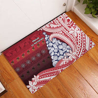American Samoa Christmas Rubber Doormat Seashell Xmas Tree Tribal Waves - Polynesian Pride