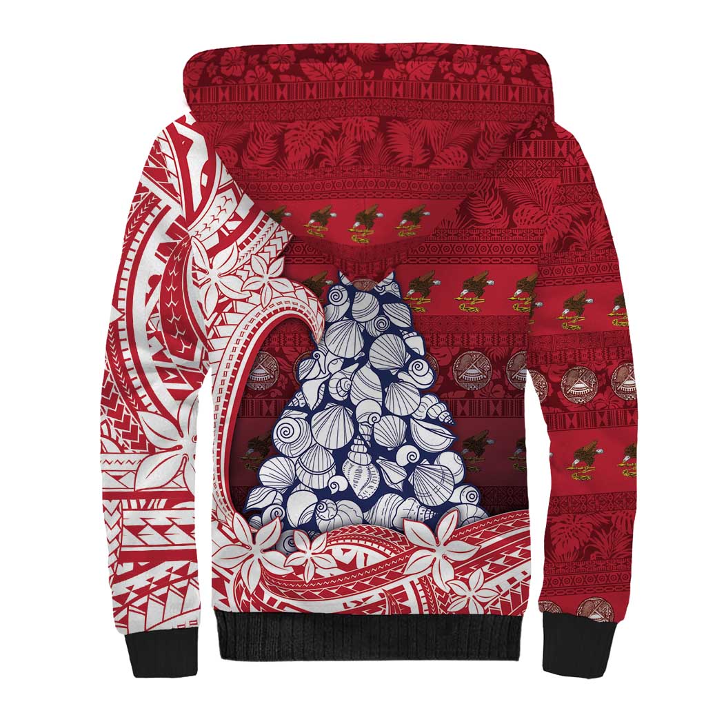American Samoa Christmas Sherpa Hoodie Seashell Xmas Tree Tribal Waves - Polynesian Pride