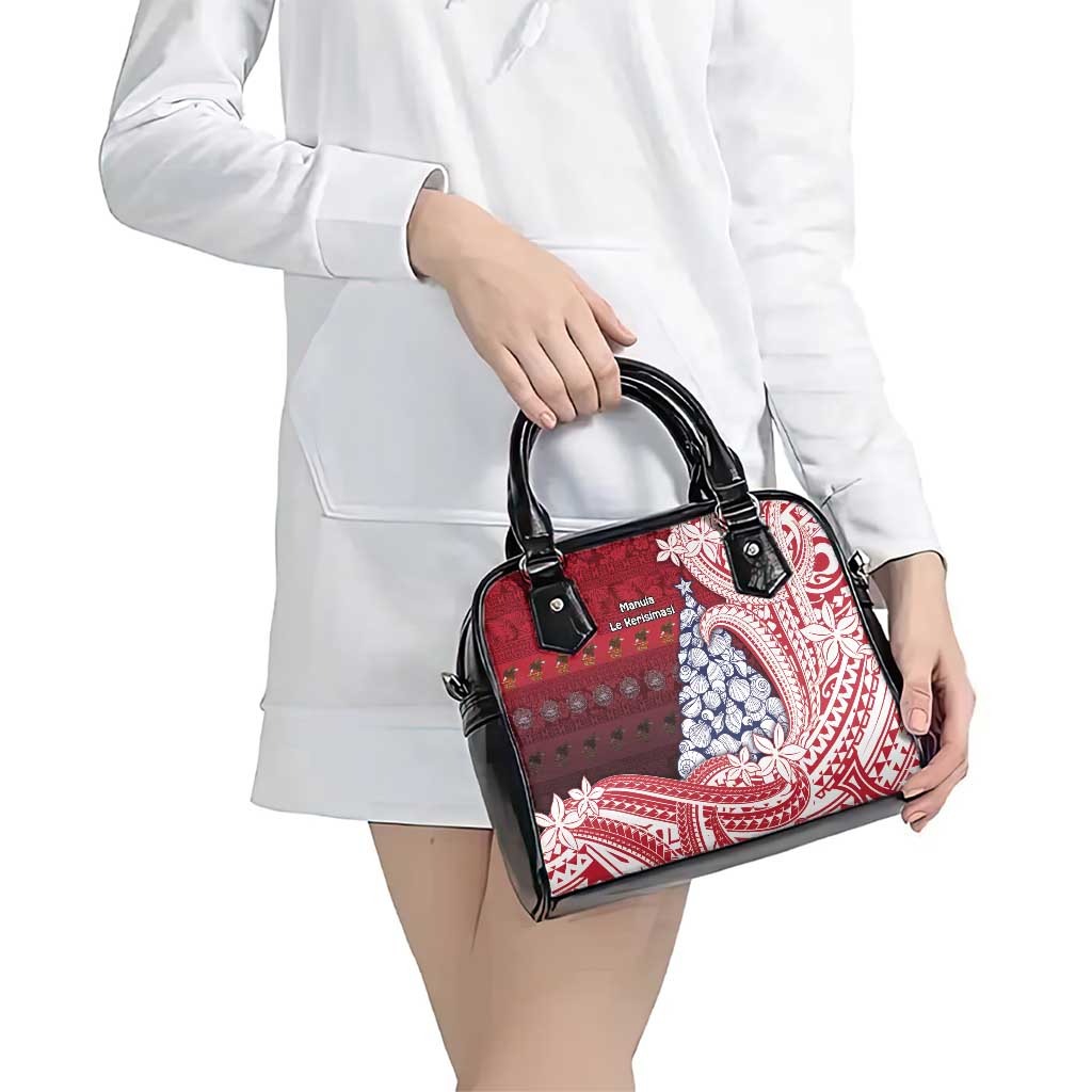 American Samoa Christmas Shoulder Handbag Seashell Xmas Tree Tribal Waves - Polynesian Pride