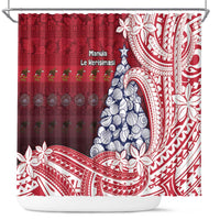 American Samoa Christmas Shower Curtain Seashell Xmas Tree Tribal Waves - Polynesian Pride