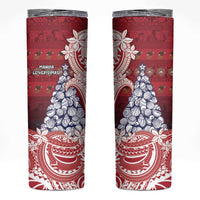 American Samoa Christmas Skinny Tumbler Seashell Xmas Tree Tribal Waves - Polynesian Pride