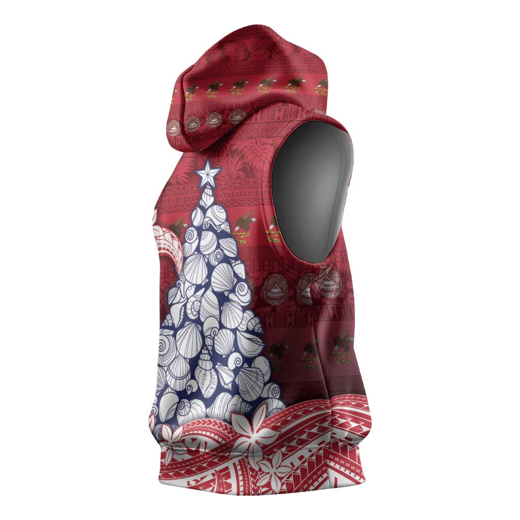 American Samoa Christmas Sleeveless Hoodie Seashell Xmas Tree Tribal Waves - Polynesian Pride