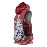American Samoa Christmas Sleeveless Hoodie Seashell Xmas Tree Tribal Waves - Polynesian Pride