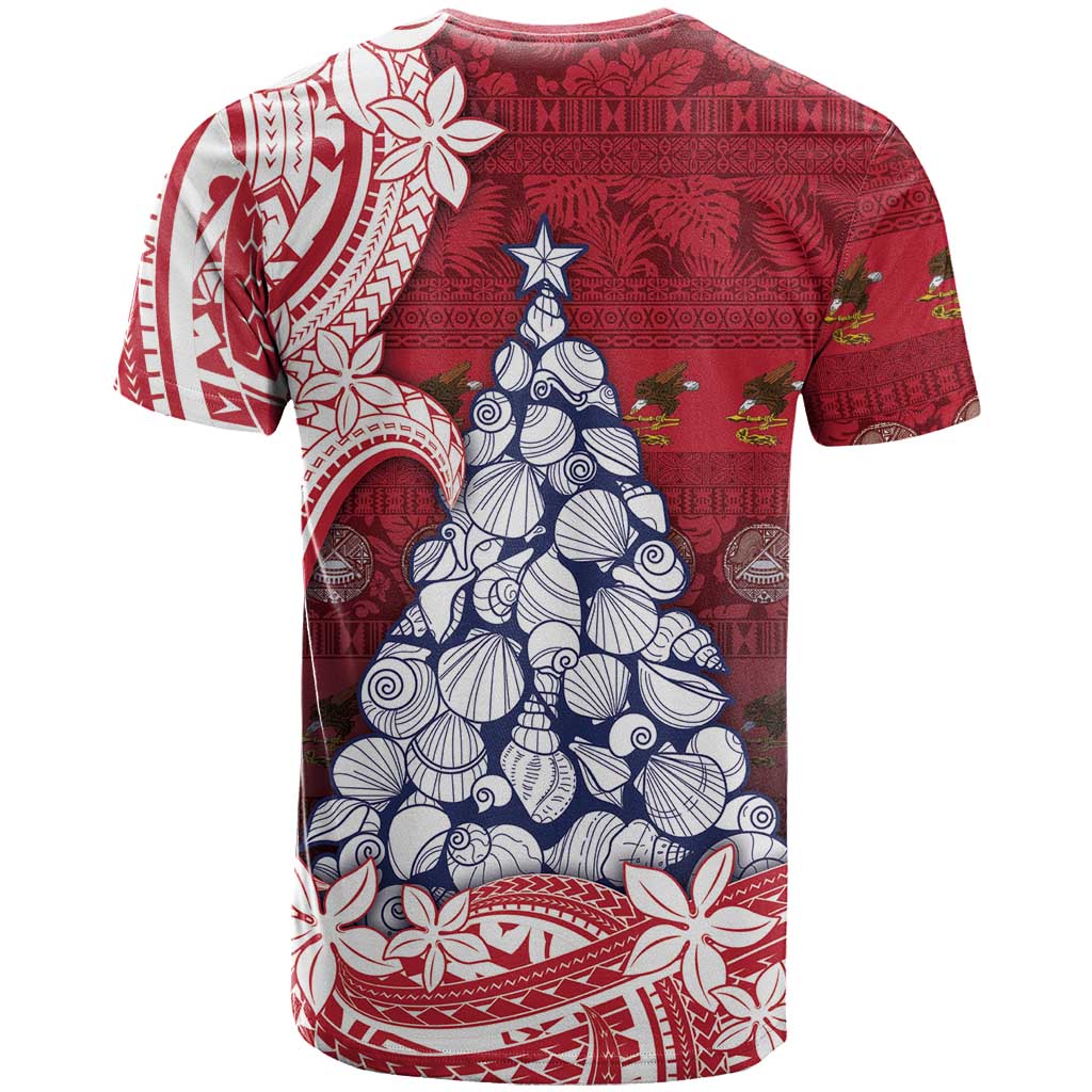 American Samoa Christmas T Shirt Seashell Xmas Tree Tribal Waves - Polynesian Pride