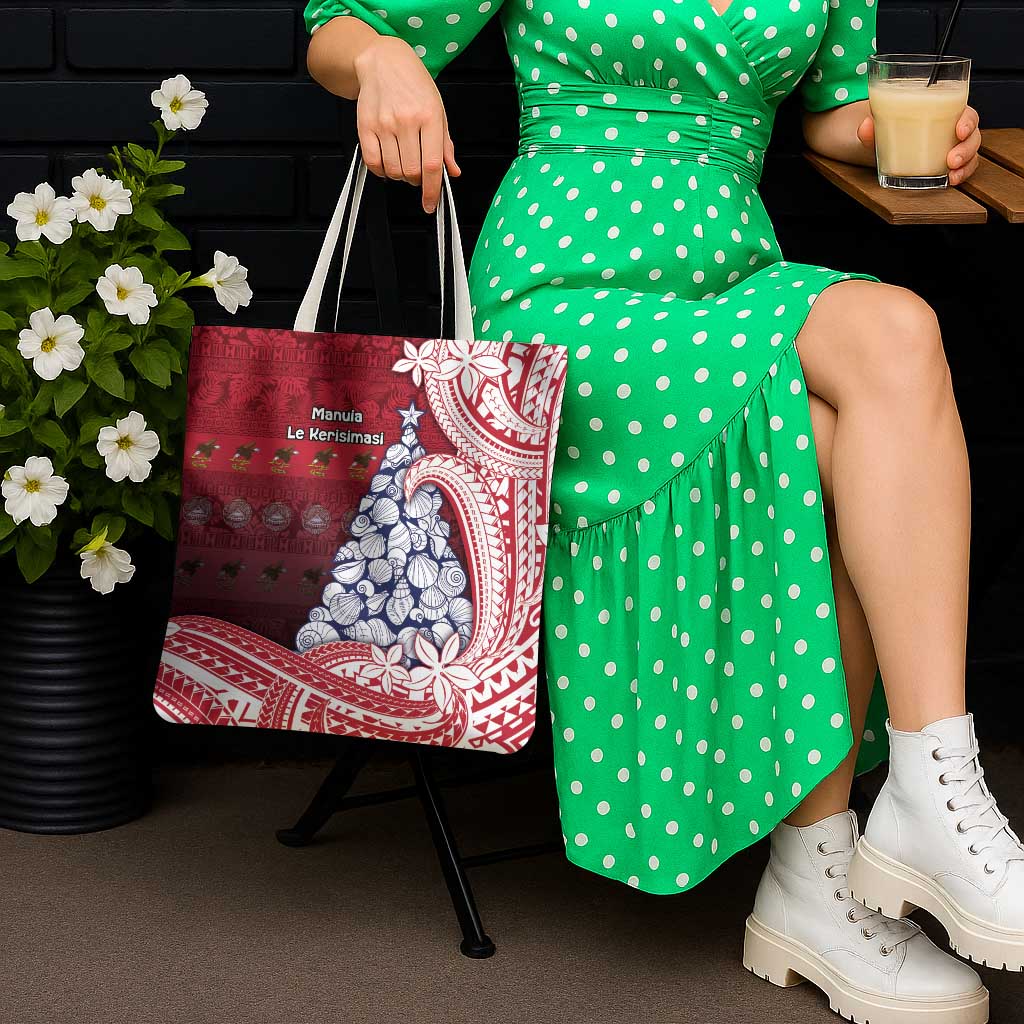 American Samoa Christmas Tote Bag Seashell Xmas Tree Tribal Waves - Polynesian Pride