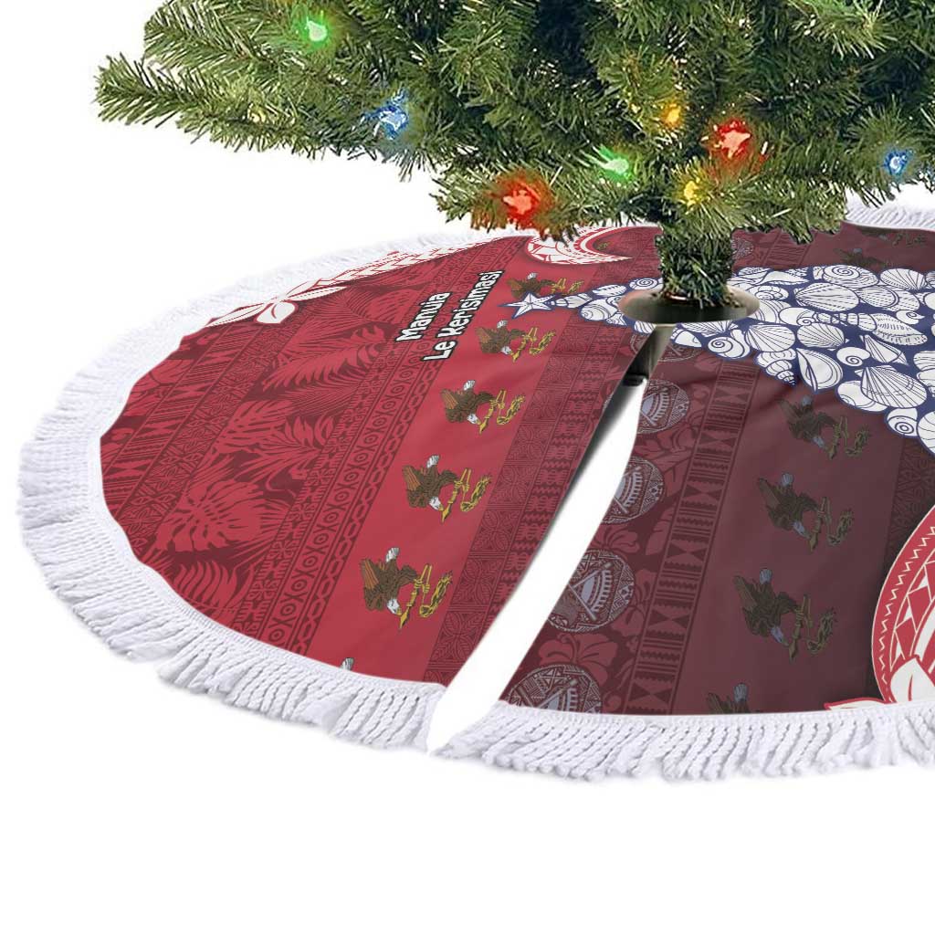 American Samoa Christmas Tree Skirt Seashell Xmas Tree And Waves Patterns - Polynesian Pride