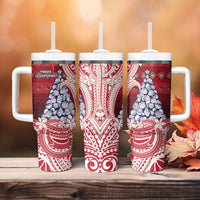 American Samoa Christmas Tumbler With Handle Seashell Xmas Tree Tribal Waves - Polynesian Pride