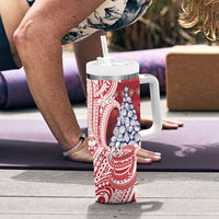 American Samoa Christmas Tumbler With Handle Seashell Xmas Tree Tribal Waves - Polynesian Pride