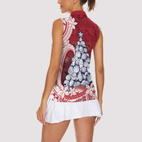 American Samoa Christmas Women Sleeveless Polo Shirt Seashell Xmas Tree Tribal Waves - Polynesian Pride