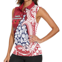 American Samoa Christmas Women Sleeveless Polo Shirt Seashell Xmas Tree Tribal Waves - Polynesian Pride