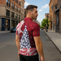 American Samoa Christmas Zipper Polo Shirt Seashell Xmas Tree Tribal Waves - Polynesian Pride