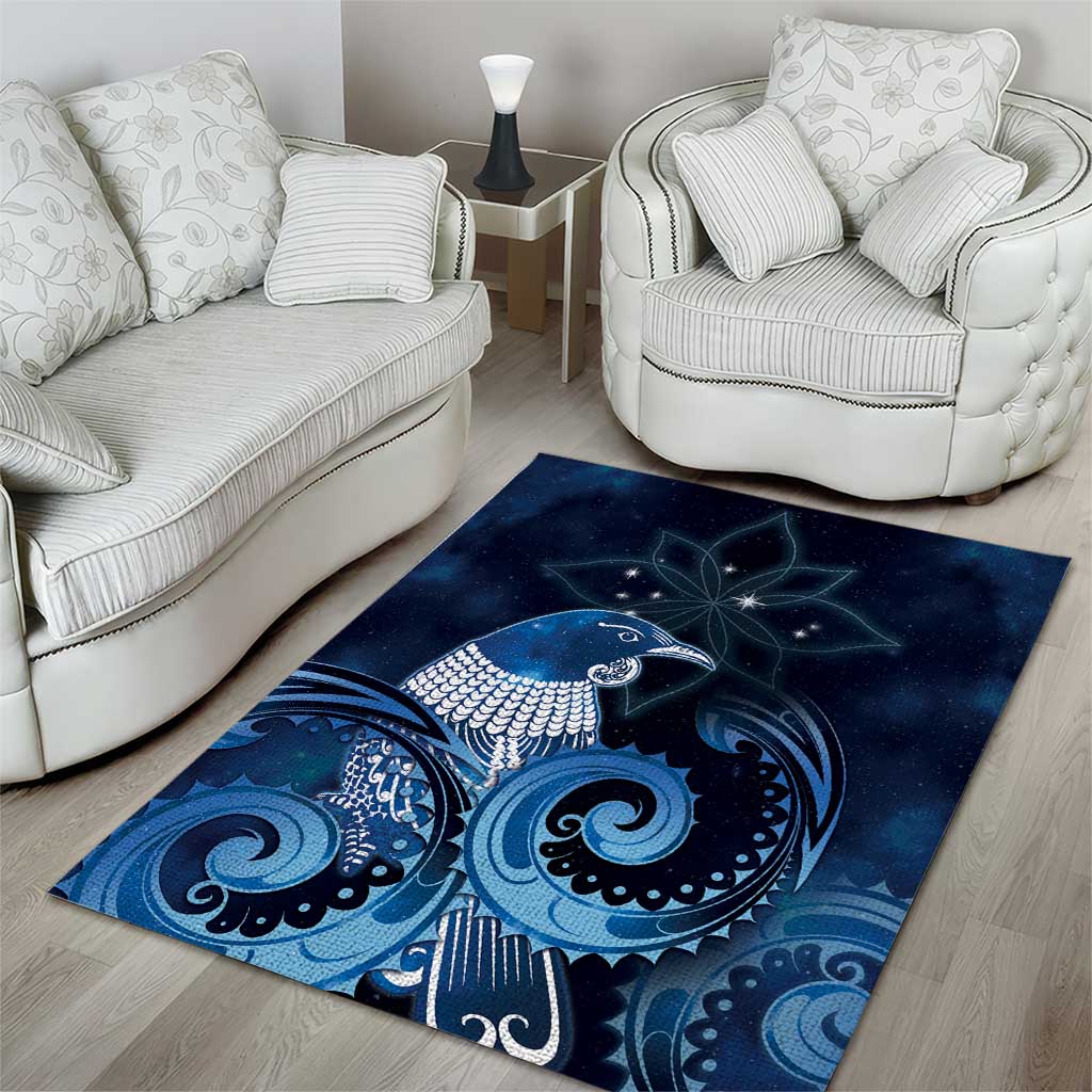 New Zealand Matariki Area Rug Maori Tui Bird Blue Galaxy