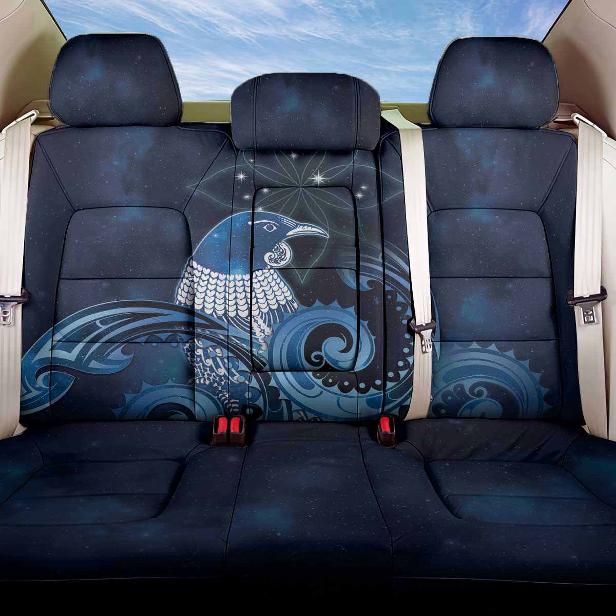New Zealand Matariki Back Car Seat Cover Maori Tui Bird Blue Galaxy