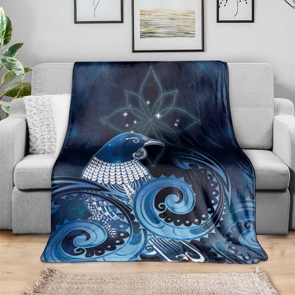 New Zealand Matariki Blanket Maori Tui Bird Blue Galaxy