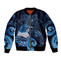 New Zealand Matariki Bomber Jacket Maori Tui Bird Blue Galaxy
