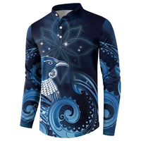 New Zealand Matariki Button Sweatshirt Maori Tui Bird Blue Galaxy