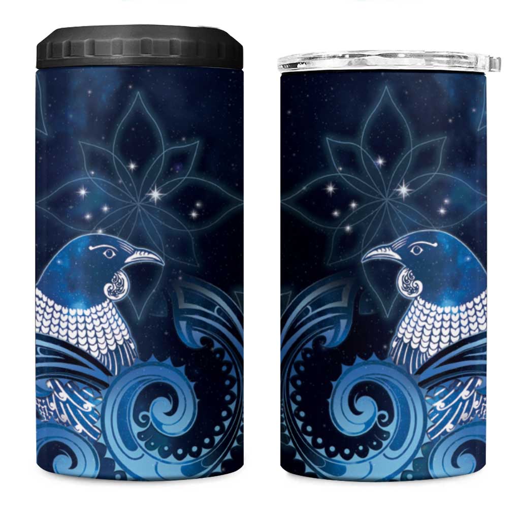 New Zealand Matariki 4 in 1 Can Cooler Tumbler Maori Tui Bird Blue Galaxy