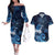New Zealand Matariki Couples Matching Off The Shoulder Long Sleeve Dress and Hawaiian Shirt Maori Tui Bird Blue Galaxy