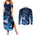 New Zealand Matariki Couples Matching Summer Maxi Dress and Long Sleeve Button Shirt Maori Tui Bird Blue Galaxy