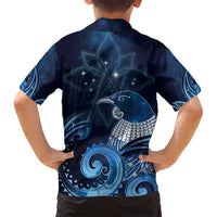 New Zealand Matariki Family Matching Off Shoulder Maxi Dress and Hawaiian Shirt Maori Tui Bird Blue Galaxy DT05 - Polynesian Pride