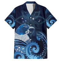 New Zealand Matariki Family Matching Off Shoulder Maxi Dress and Hawaiian Shirt Maori Tui Bird Blue Galaxy DT05 Dad's Shirt - Short Sleeve Blue - Polynesian Pride
