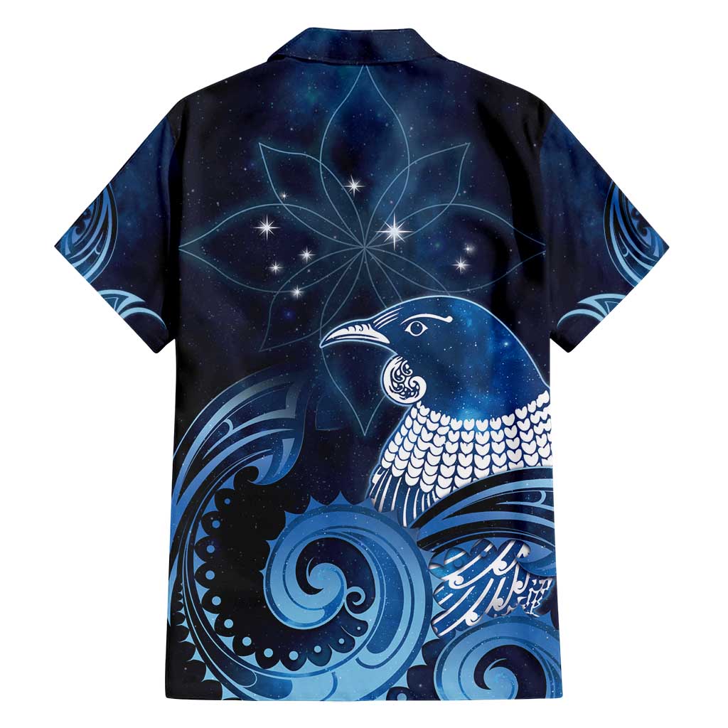 New Zealand Matariki Family Matching Off Shoulder Maxi Dress and Hawaiian Shirt Maori Tui Bird Blue Galaxy DT05 - Polynesian Pride