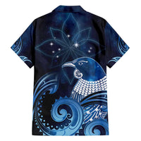 New Zealand Matariki Family Matching Off Shoulder Maxi Dress and Hawaiian Shirt Maori Tui Bird Blue Galaxy DT05 - Polynesian Pride